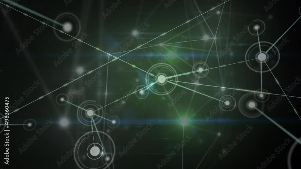 Animation of network of connections with icons on black background Animation of network of connections with icons on black background