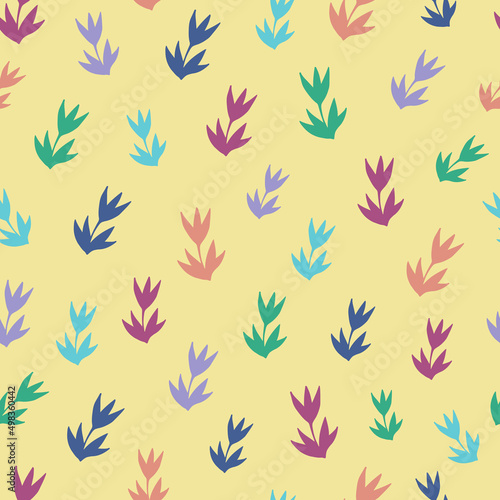 Seamless vector pattern of graphic floral and herbal elements. Background for greeting card, website, printing on fabric, gift wrap, postcard and wallpapers.