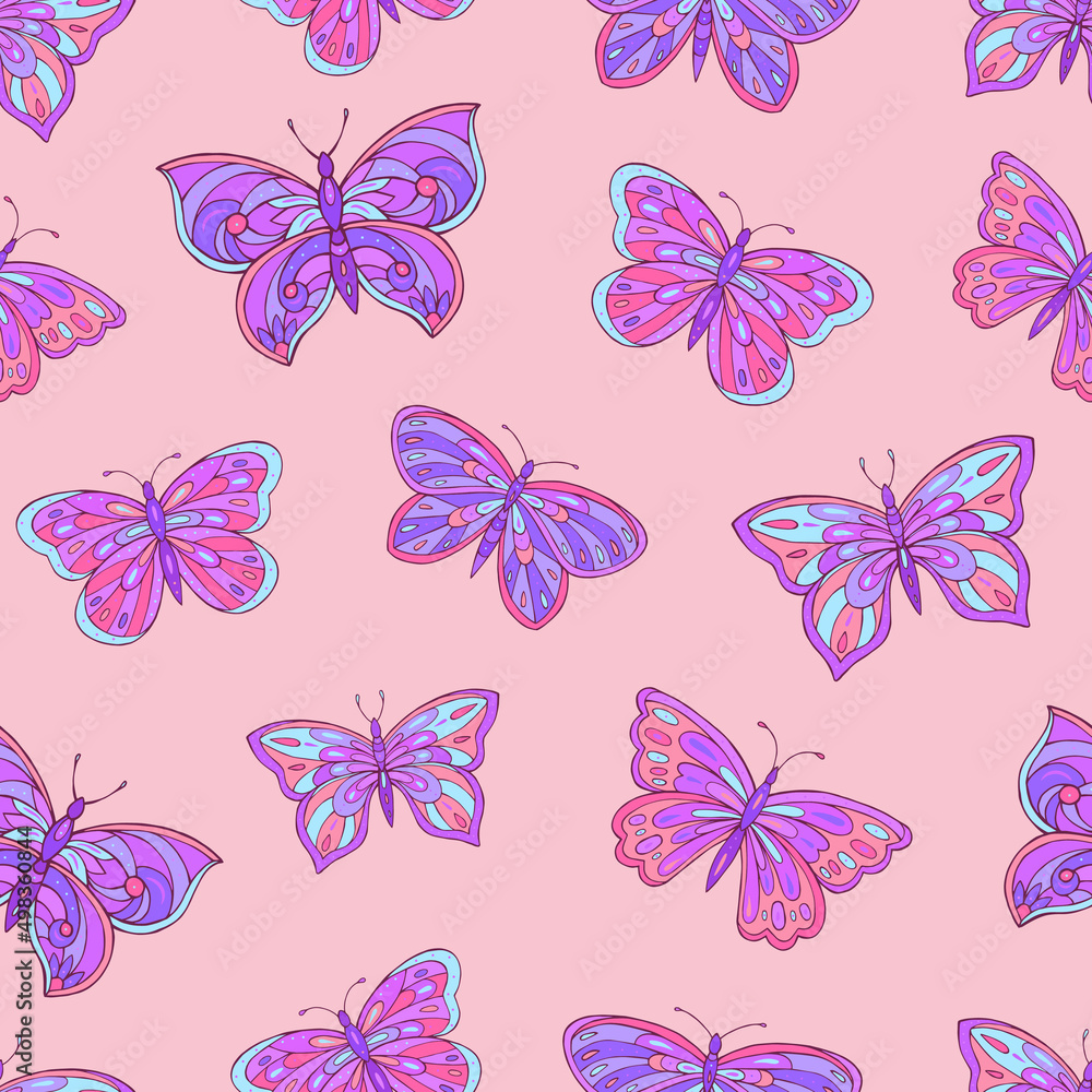 Seamless vector pattern of butterfly. Decoration print for wrapping, wallpaper, fabric, textile.	