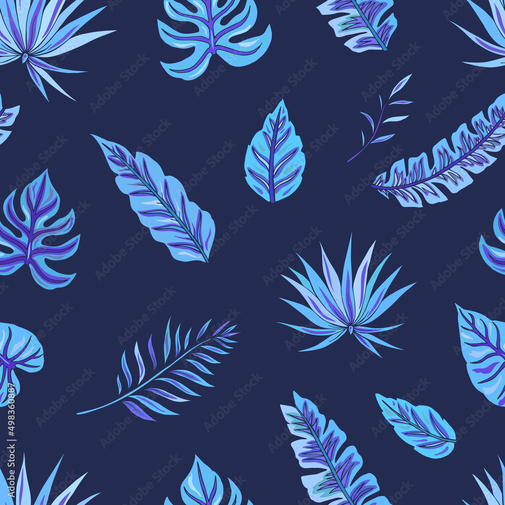 Fototapeta premium Vector seamless pattern with tropical leaves. Tropical botanical motives. Vector illustration. Summer decoration print for wrapping, wallpaper, fabric.