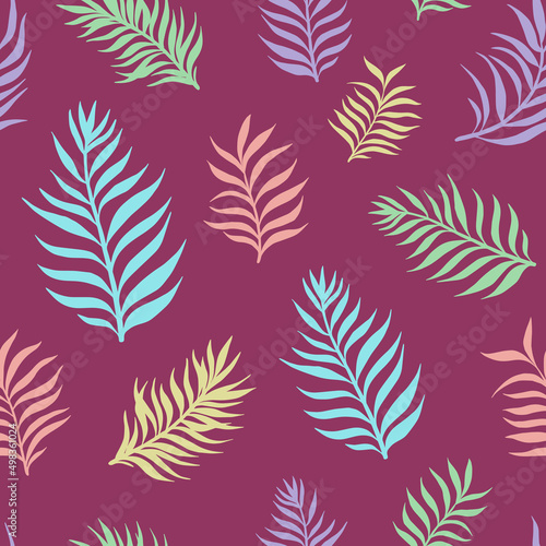 Tropic seamless vector pattern with tropical leaves. Tropical botanical motives. Vector illustration. Summer decoration print for wrapping  wallpaper  fabric. 