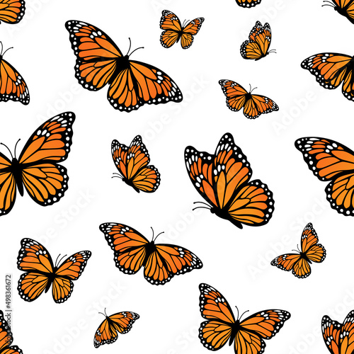 Seamless psttern with Monarch butterflies, vector illustration