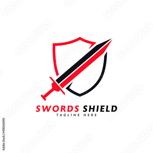 swords logo design concept template swords and shield armor logo