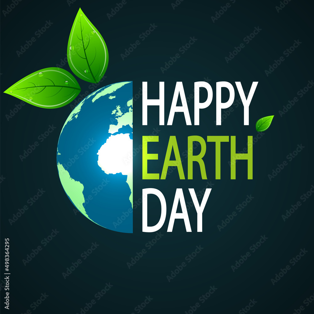 Earth day happy half earth with leaves, vector art illustration. Stock