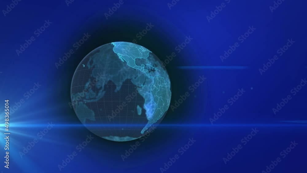 Animation of globe and light trails on blue background Animation of globe and light trails on blue background