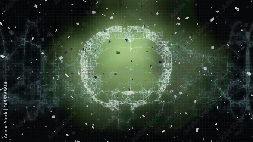 Animation of falling confetti over spinning brain Animation of falling confetti over spinning brain