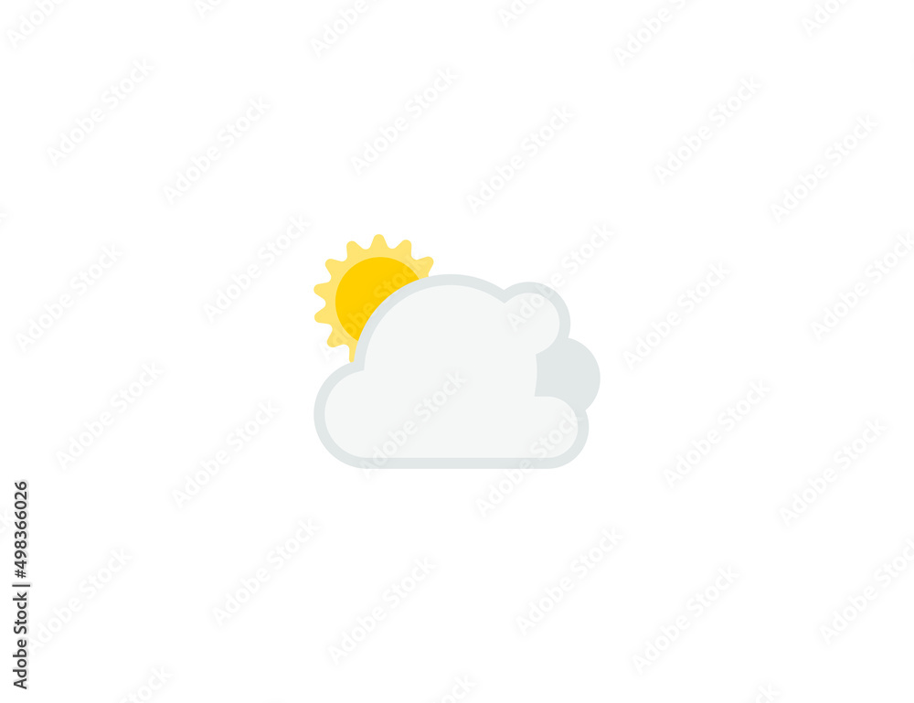 Sun Behind Large Cloud vector flat emoticon. Isolated Sun Behind Large ...