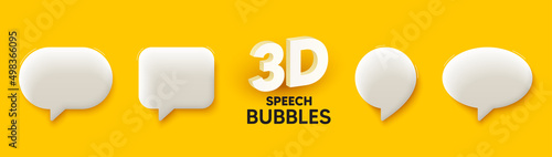 3d speech bubble icons on yellow background. 3d chat message icon. Social media chatting concept. Conversation or talk elements banners. Render 3d message box, comment speech bubble. Vector