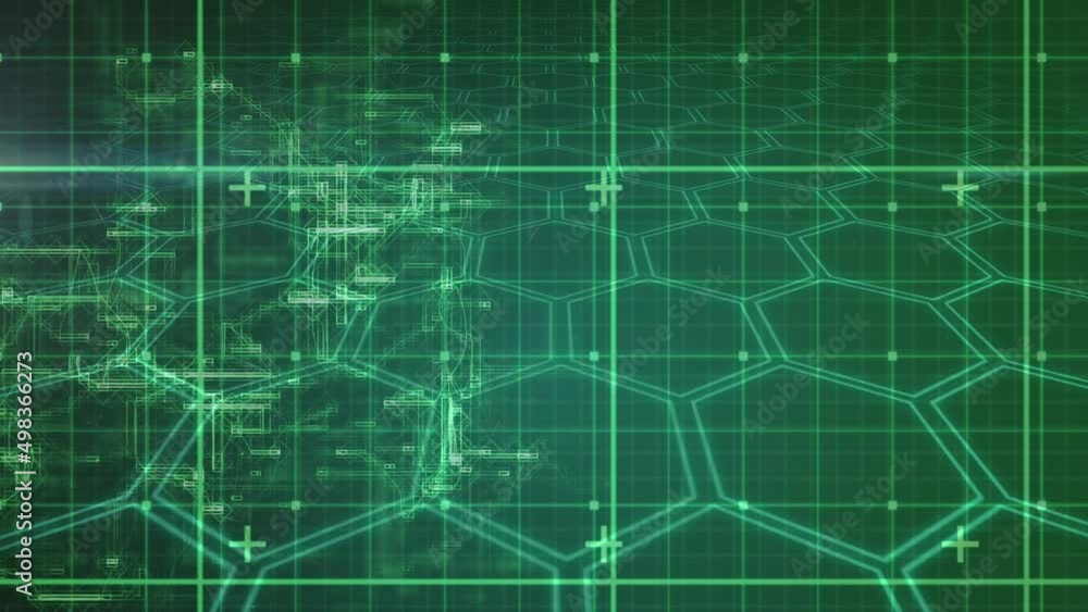 Animation of geometrical shapes over green grid Animation of geometrical shapes over green grid
