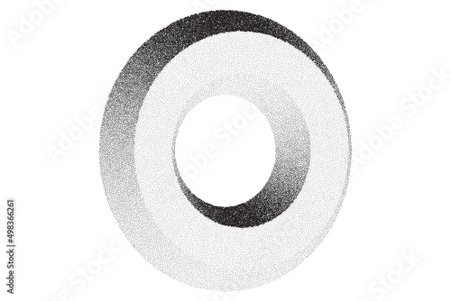 Dotwork 3d shape background. Sand grain effect. Black noise stipple dots. Abstract noise dotwork donut. Black dots grunge round elements. Stipple circles shape. Dotted vector