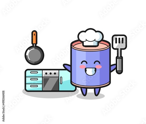 cylinder piggy bank character illustration as a chef is cooking