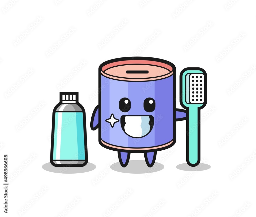 Mascot Illustration of cylinder piggy bank with a toothbrush Mascot Illustration of cylinder piggy bank with a toothbrush
