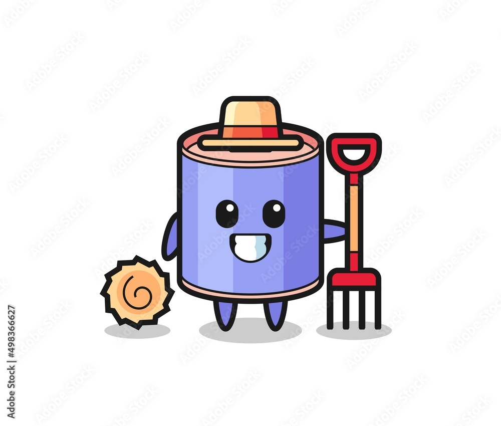 Mascot character of cylinder piggy bank as a farmer Mascot character of cylinder piggy bank as a farmer