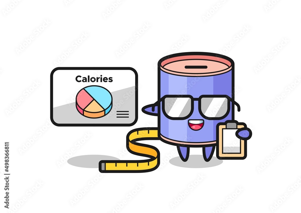 Illustration of cylinder piggy bank mascot as a dietitian