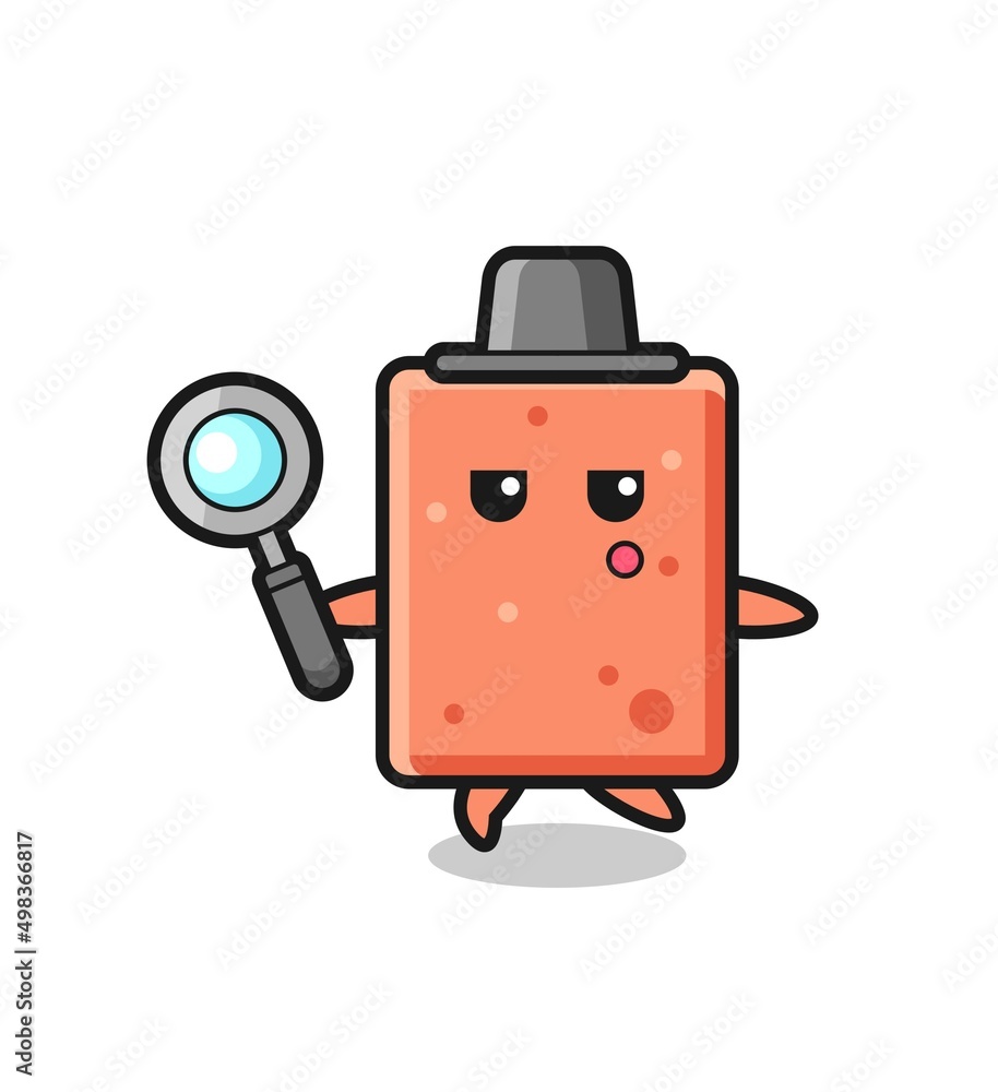 brick cartoon character searching with a magnifying glass brick cartoon character searching with a magnifying glass