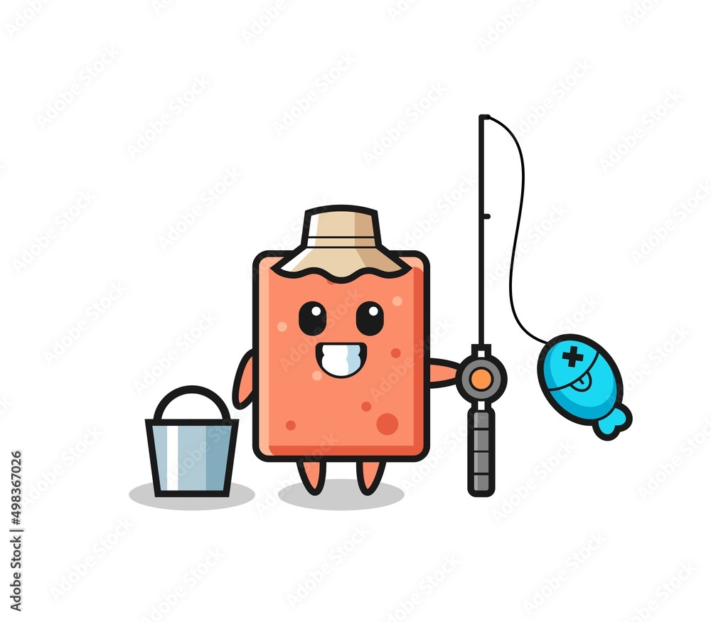 Obraz premium Mascot character of brick as a fisherman