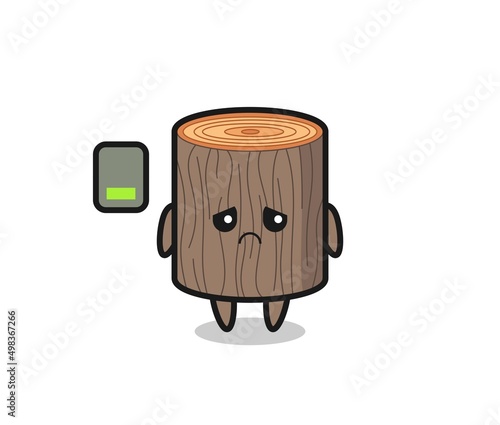 tree stump mascot character doing a tired gesture