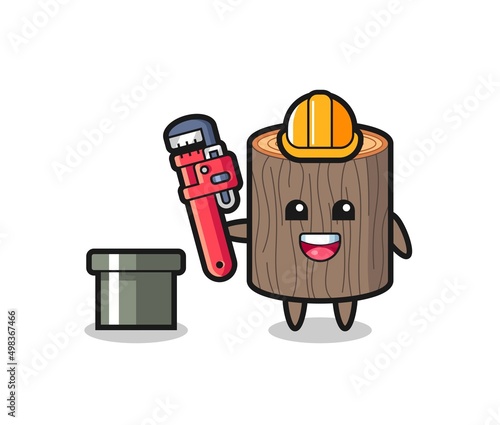 Character Illustration of tree stump as a plumber