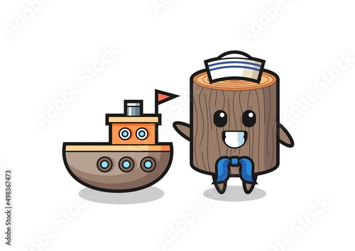 Character mascot of tree stump as a sailor man