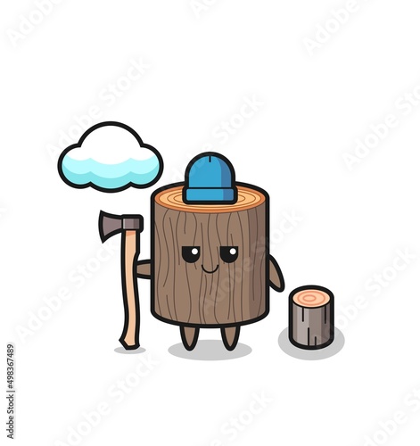 Character cartoon of tree stump as a woodcutter