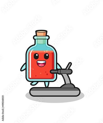 square poison bottle cartoon character walking on the treadmill