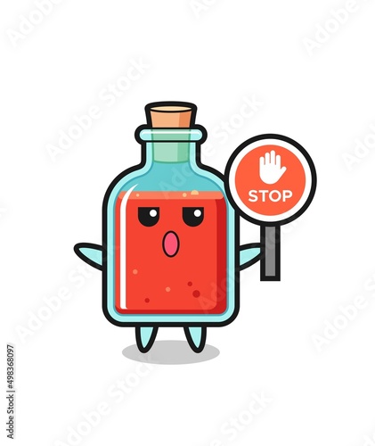 square poison bottle character illustration holding a stop sign
