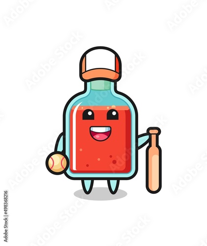 Cartoon character of square poison bottle as a baseball player
