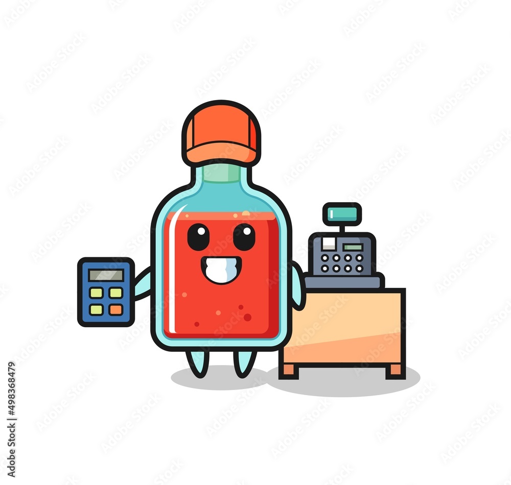 Illustration of square poison bottle character as a cashier Illustration of square poison bottle character as a cashier