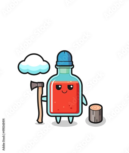 Character cartoon of square poison bottle as a woodcutter