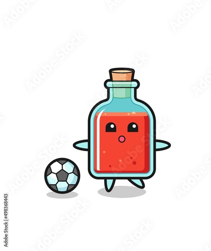 Illustration of square poison bottle cartoon is playing soccer