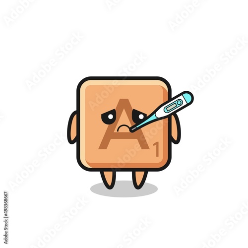 scrabble mascot character with fever condition