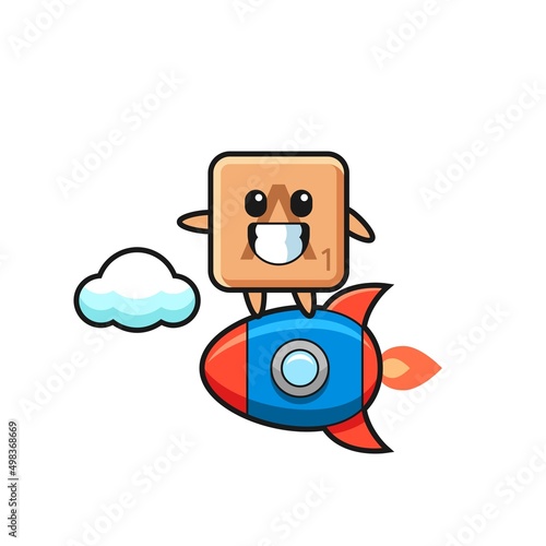 scrabble mascot character riding a rocket