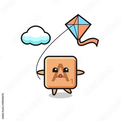 scrabble mascot illustration is playing kite