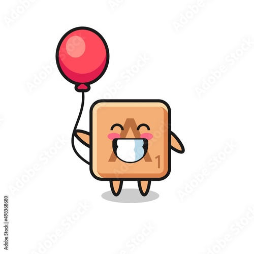 scrabble mascot illustration is playing balloon