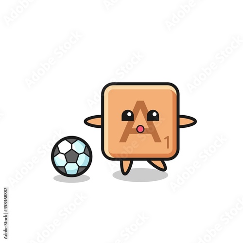 Illustration of scrabble cartoon is playing soccer