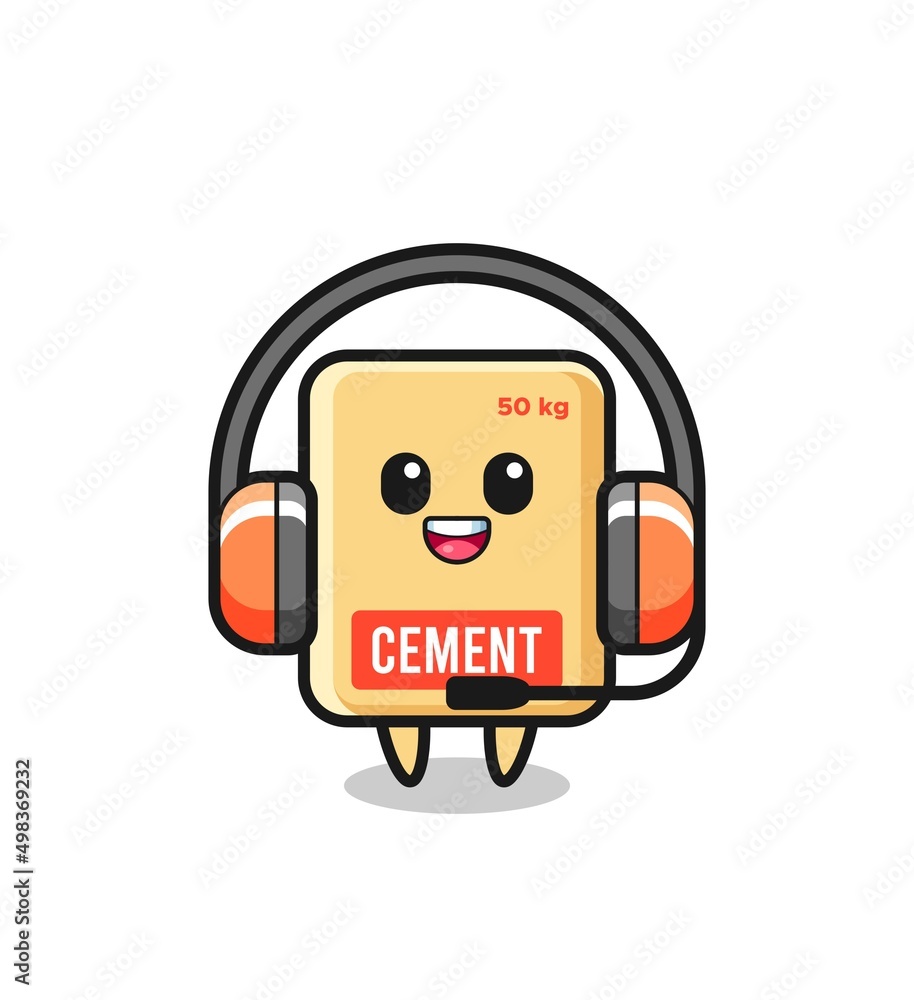 Naklejka premium Cartoon mascot of cement sack as a customer service
