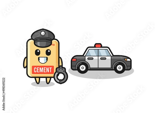 Cartoon mascot of cement sack as a police