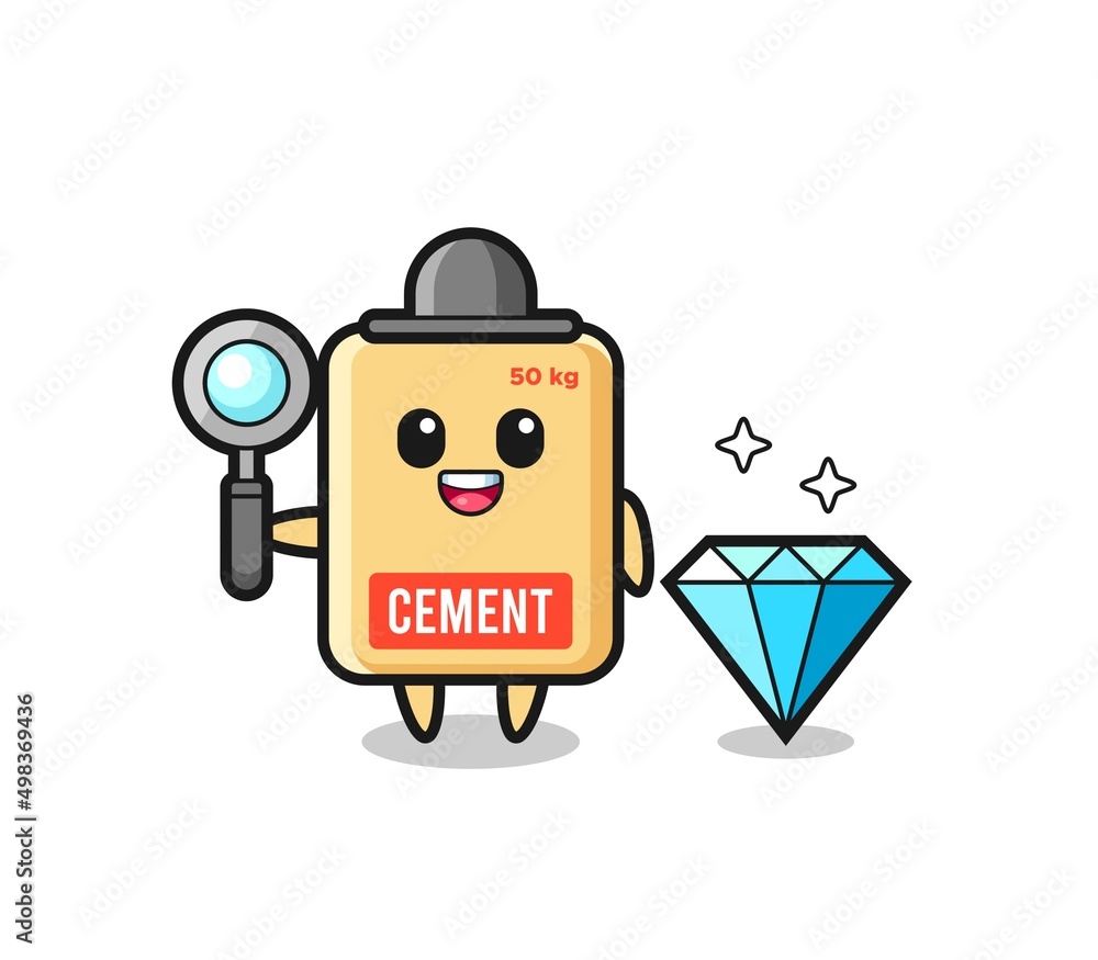 Illustration of cement sack character with a diamond