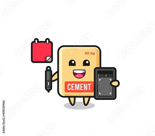 Illustration of cement sack mascot as a graphic designer