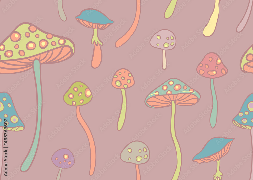 Magic mushrooms. Psychedelic hallucination. Vibrant vector illustration. 60s hippie colorful background, hippie and boho texture. Ttrippy wallpaper. Magic mushrooms. Psychedelic hallucination. Vibrant vector illustration. 60s hippie colorful background, hippie and boho texture. Ttrippy wallpaper.