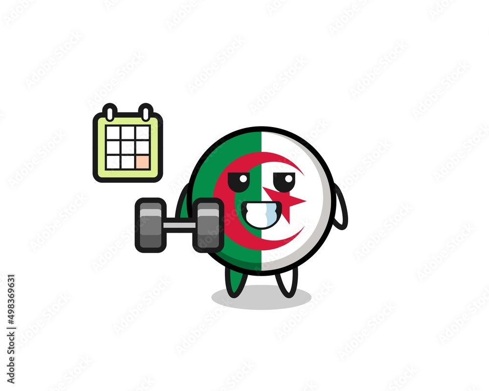 algeria flag mascot cartoon doing fitness with dumbbell