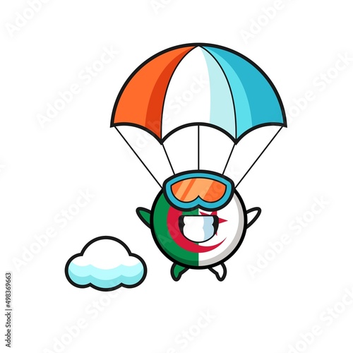 Fototapeta Naklejka Na Ścianę i Meble -  algeria flag mascot cartoon is skydiving with happy gesture