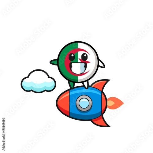 algeria flag mascot character riding a rocket