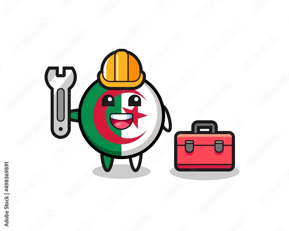 Fototapeta premium Mascot cartoon of algeria flag as a mechanic