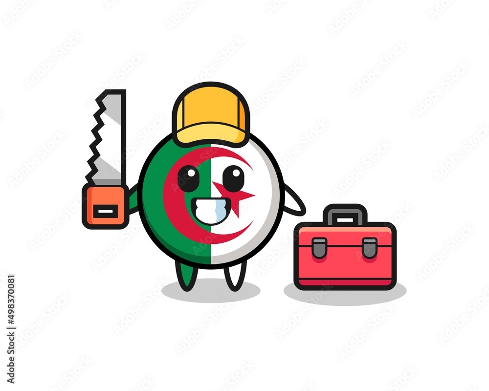 Illustration of algeria flag character as a woodworker