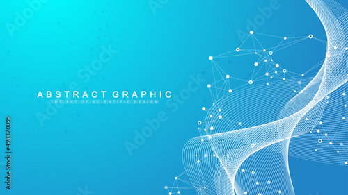 Geometric abstract background with connected lines and dots. Connectivity flow point. Molecule and communication background. Graphic connection background for your design. Vector illustration.