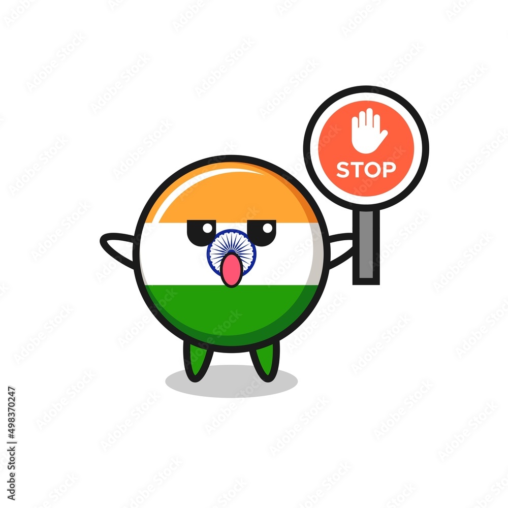 india character illustration holding a stop sign