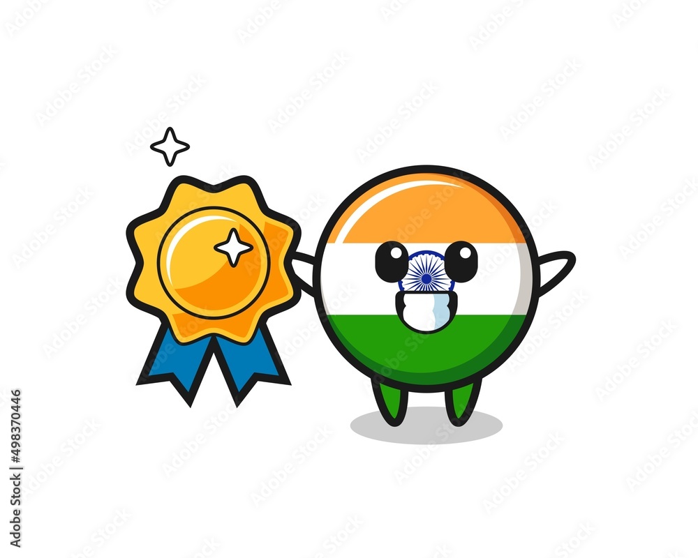 india mascot illustration holding a golden badge india mascot illustration holding a golden badge
