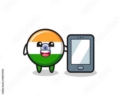 india illustration cartoon holding a smartphone