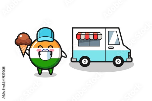 Mascot cartoon of india with ice cream truck